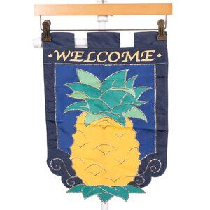Welcome Pineapple Garden Flag Embroidered Glitter Outdoor Decor Yard Blue Yellow